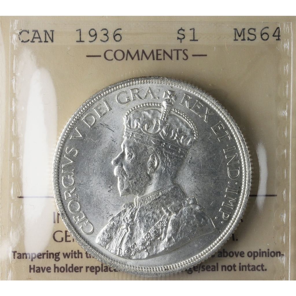 1936 Canada Dollar ICCS Certified MS64 (XMY 647)