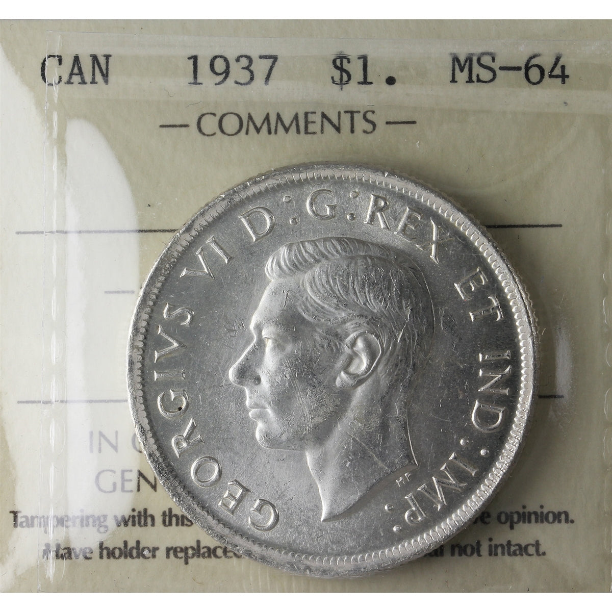 1937 Canada Dollar ICCS Certified MS64 (XKX 158)