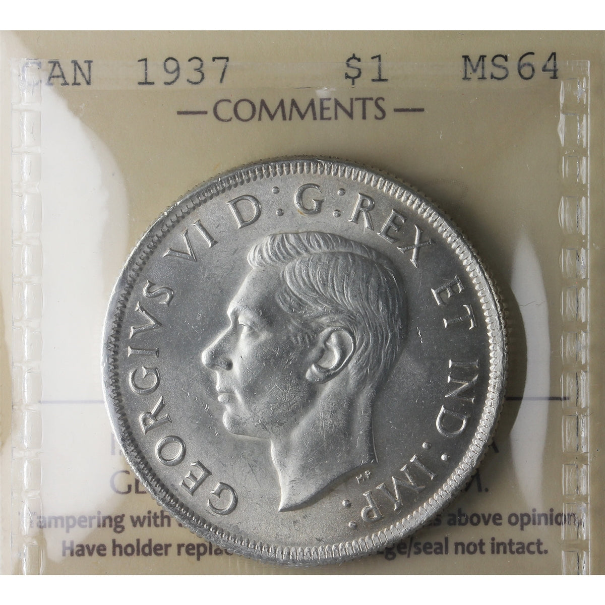 1937 Canada Dollar ICCS Certified MS64 (XCE 452)