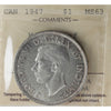1947 Maple Leaf Canada Dollar ICCS Certified MS63