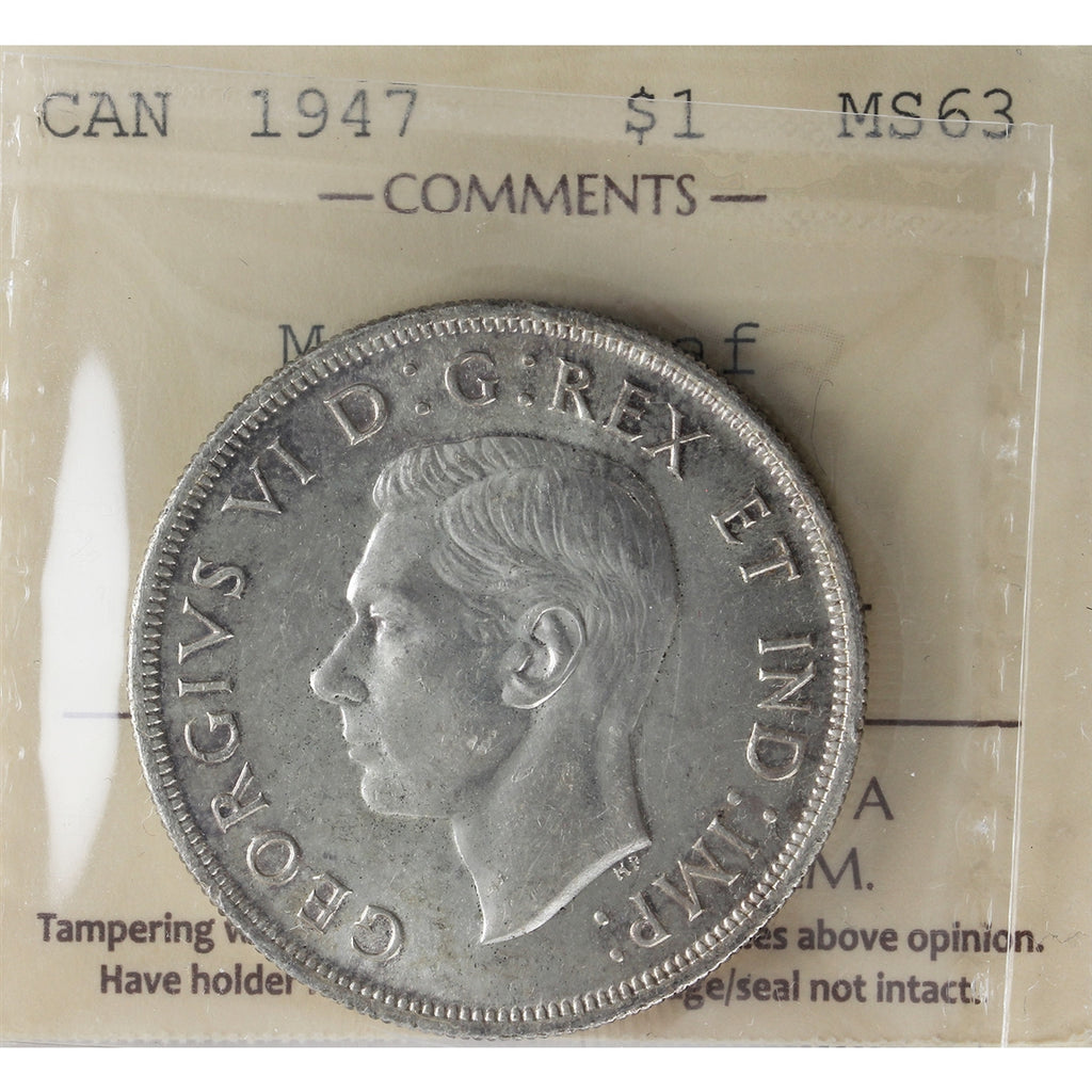 1947 Maple Leaf Canada Dollar ICCS Certified MS63