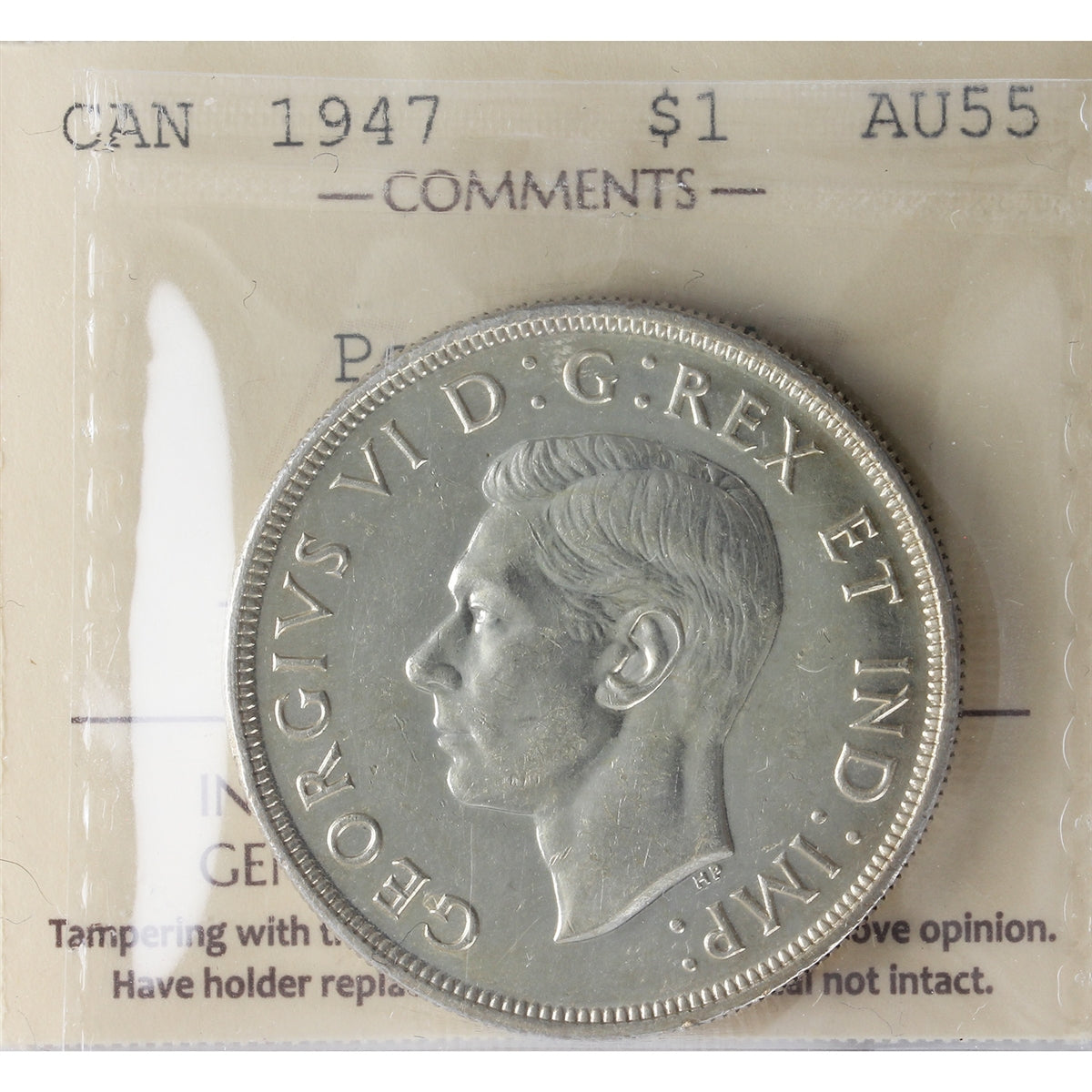 1947 Pointed 7 Canada Dollar ICCS Certified AU55