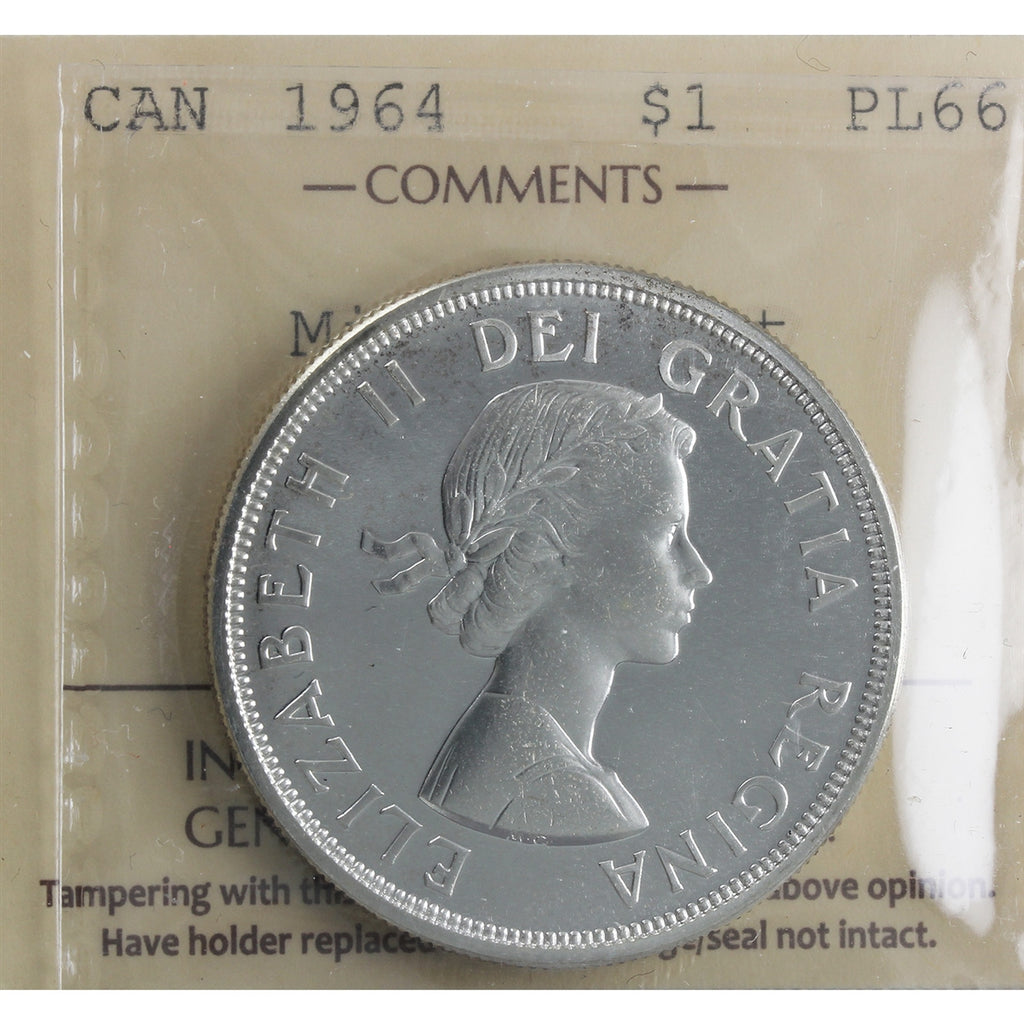 1964 Missing Dot Canada Dollar ICCS Certified PL66