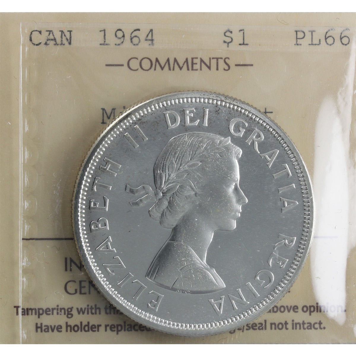 1964 Missing Dot Canada Dollar ICCS Certified PL66