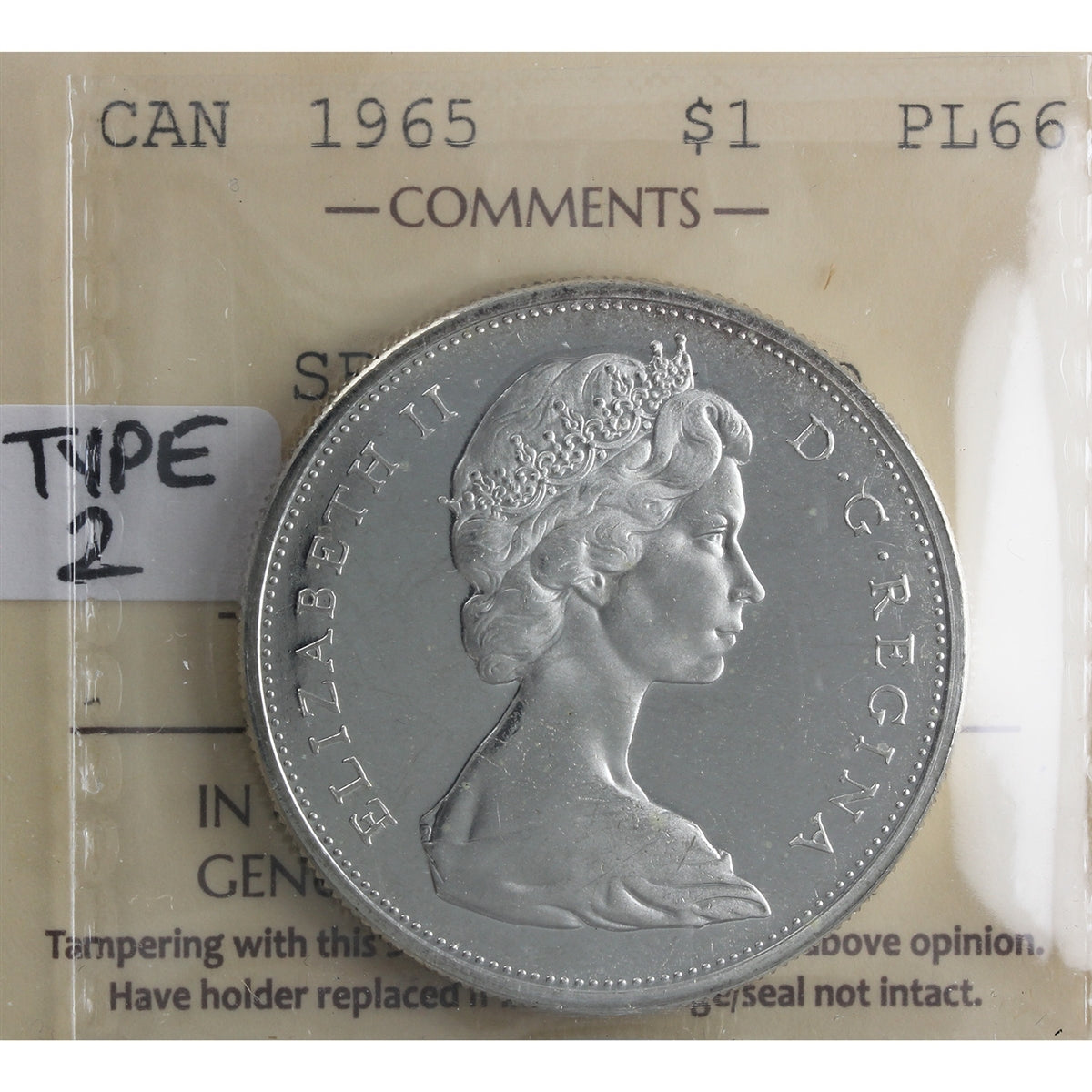 1965 Small Beads Blunt 5 (Type 2) Canada Dollar ICCS Certified PL66 Cameo