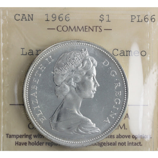 1966 Large Beads Canada Dollar ICCS Certified PL66 Cameo