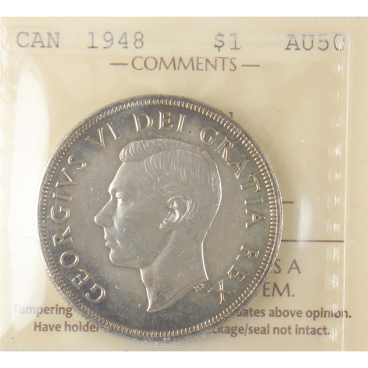 1948 Canada Dollar ICCS Certified AU50