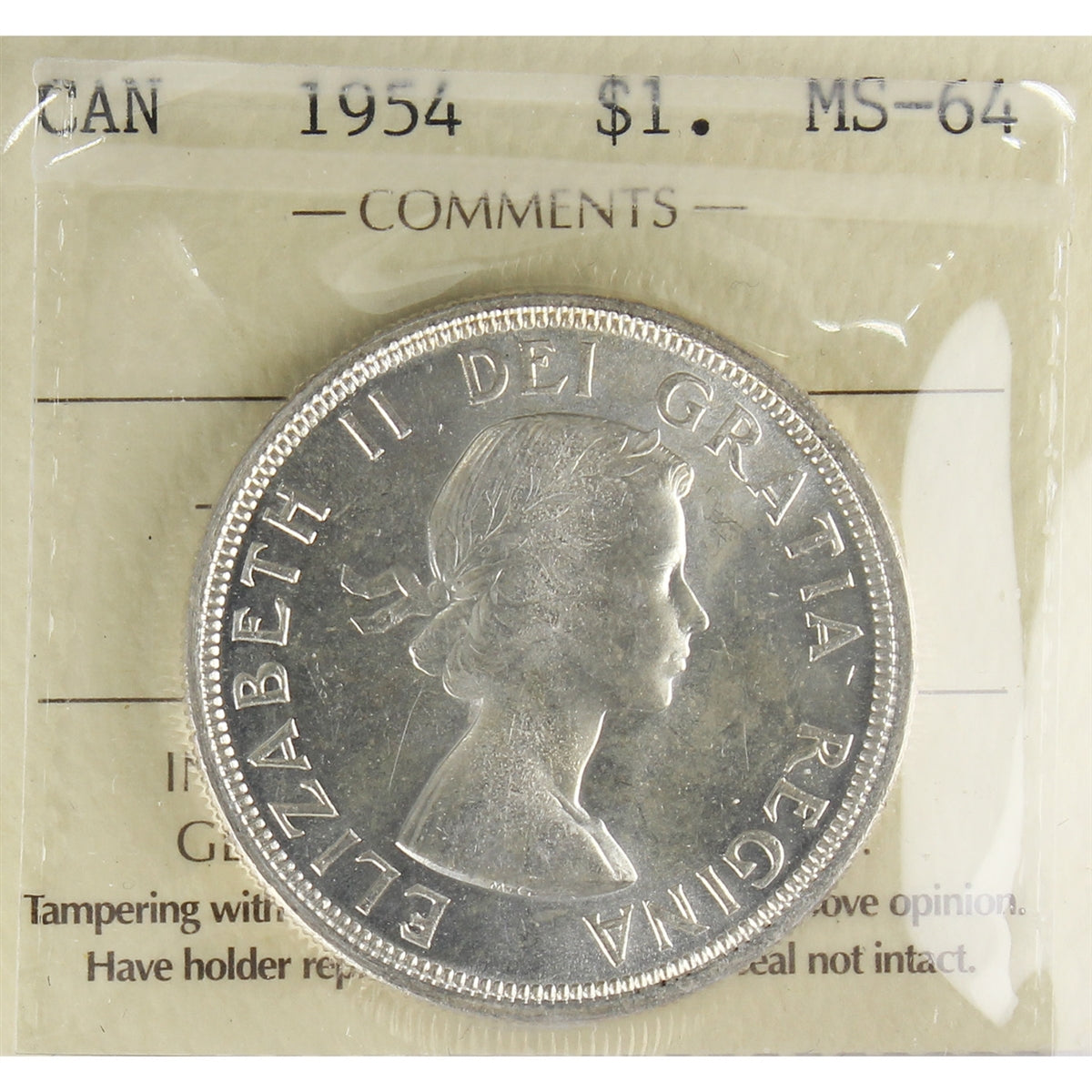 1954 Canada Dollar ICCS Certified MS64