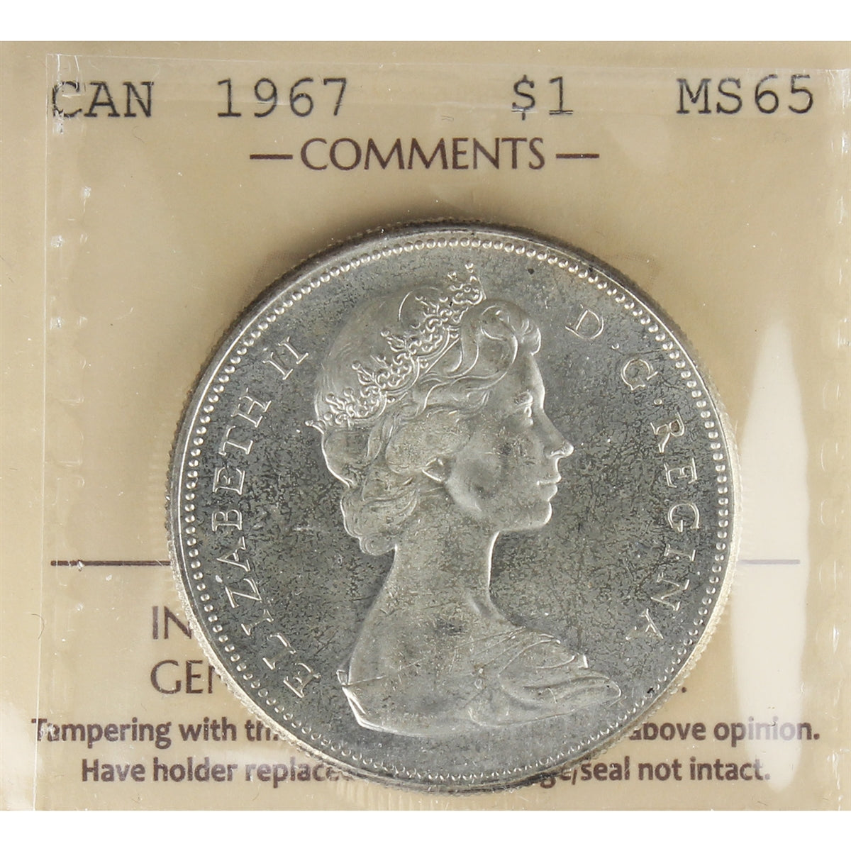1967 Canada Dollar ICCS Certified MS65