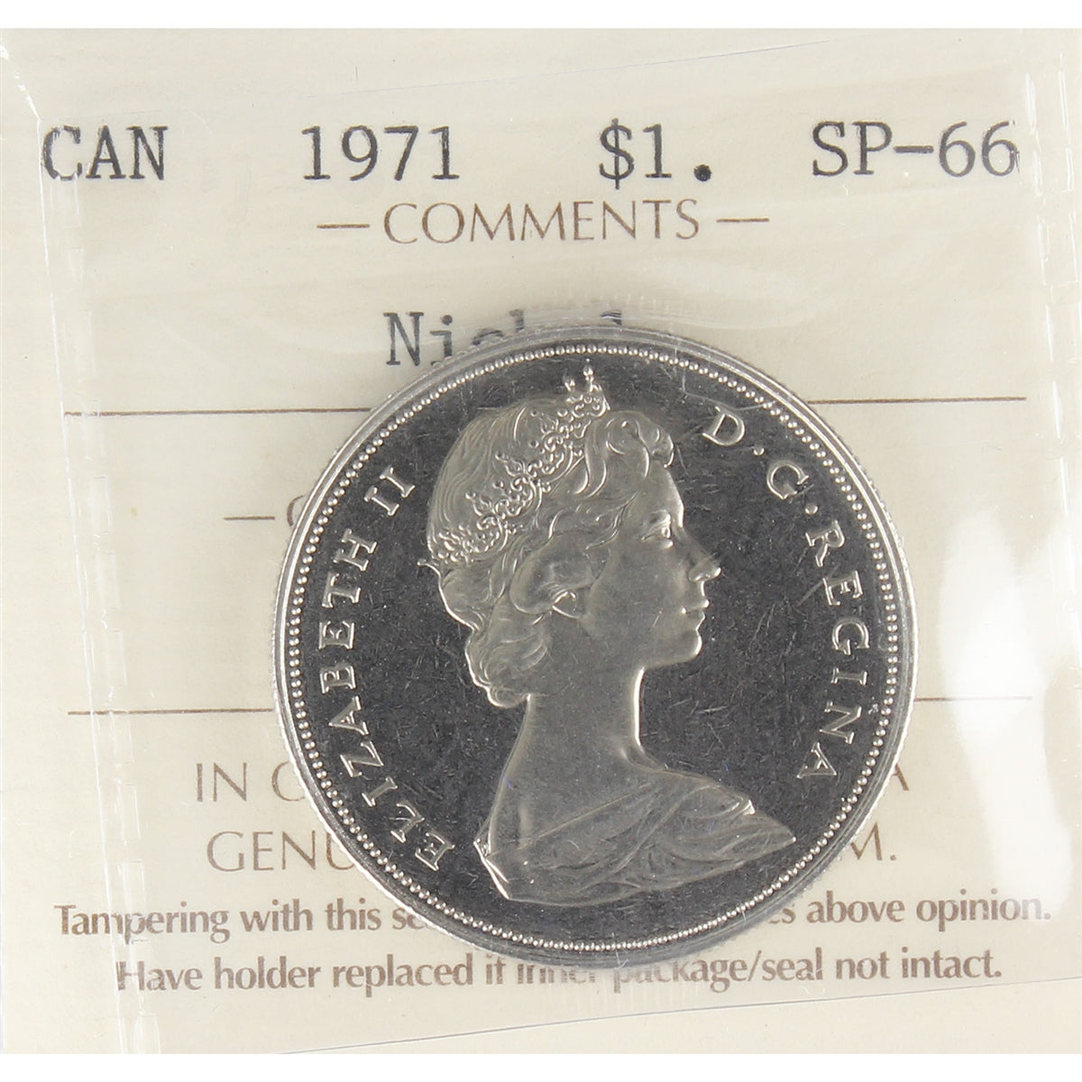 1971 Canada Nickel Dollar ICCS Certified SP66