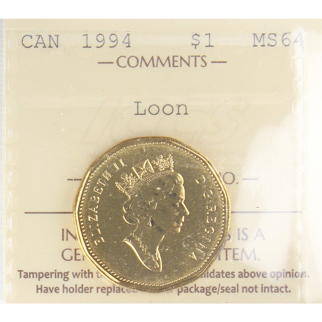 1994 Canada Loon Dollar ICCS Certified MS64