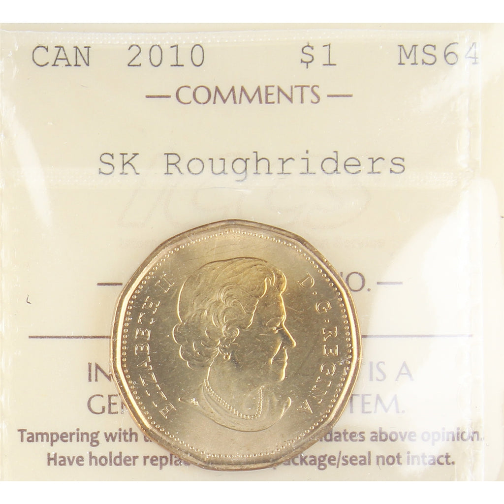 2010 Saskatchewan Roughriders Canada Loon Dollar ICCS Certified MS64