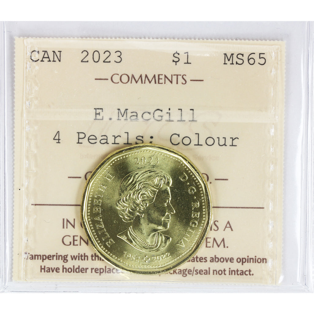2023 Coloured Elsie MacGill, 4 Pearls Canada Dollar ICCS Certified MS65