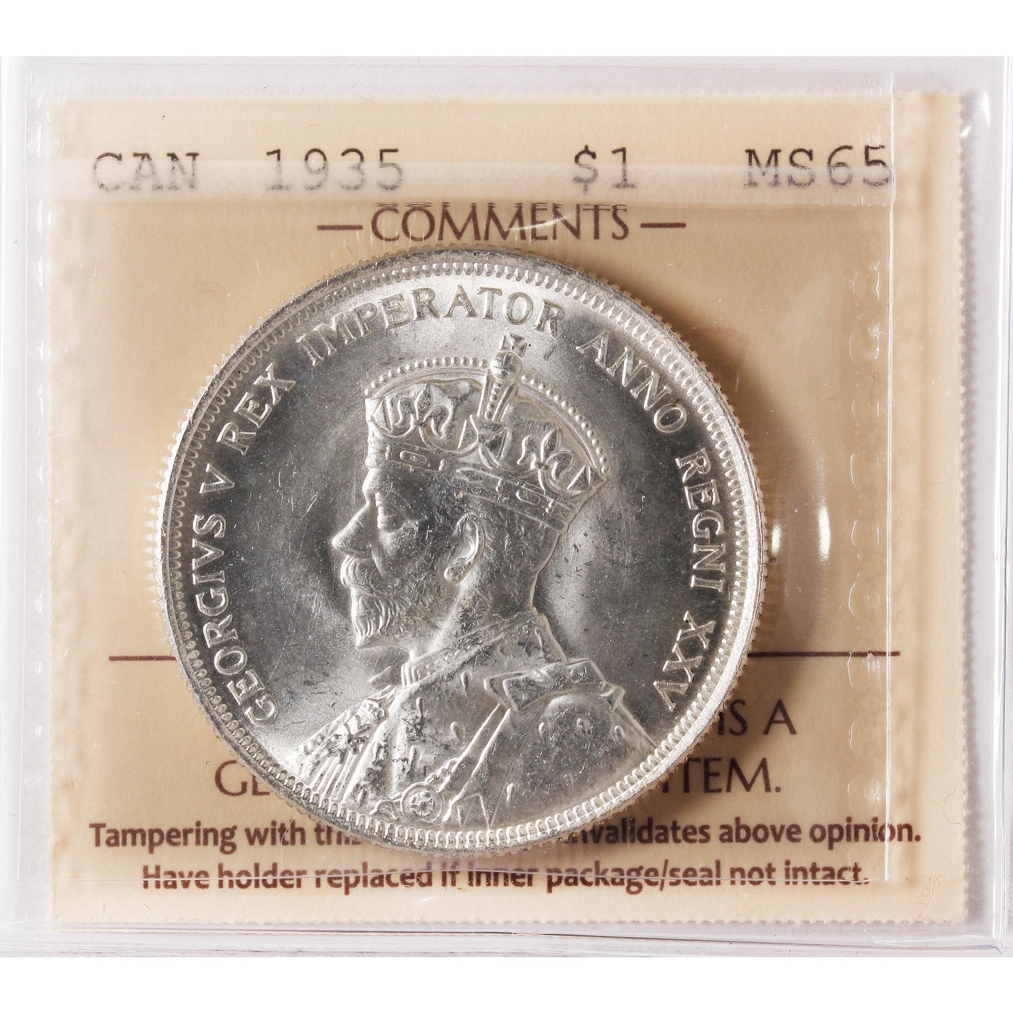 1935 Canada Dollar ICCS Certified MS65 (XAM 043) – Colonial Acres Coins