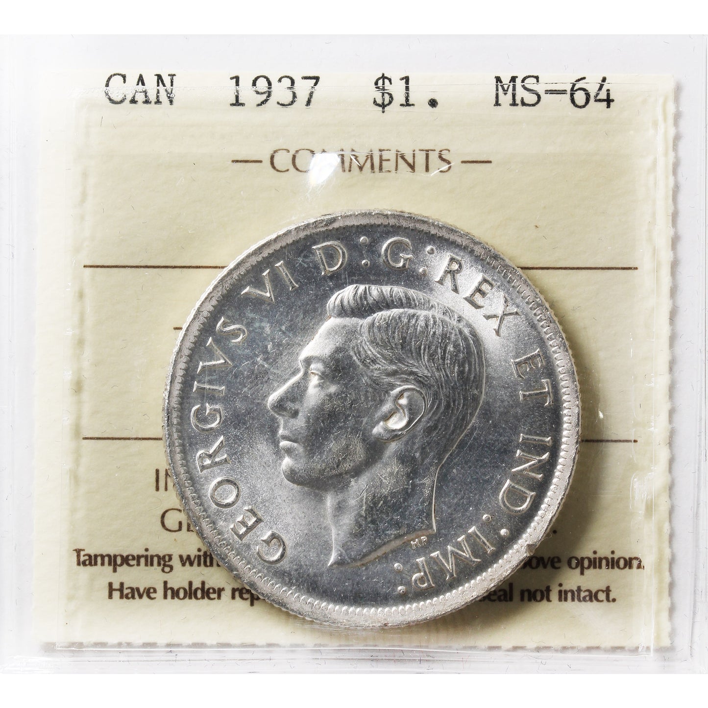 1937 Canada Dollar ICCS Certified MS-64 (XAY 384)
