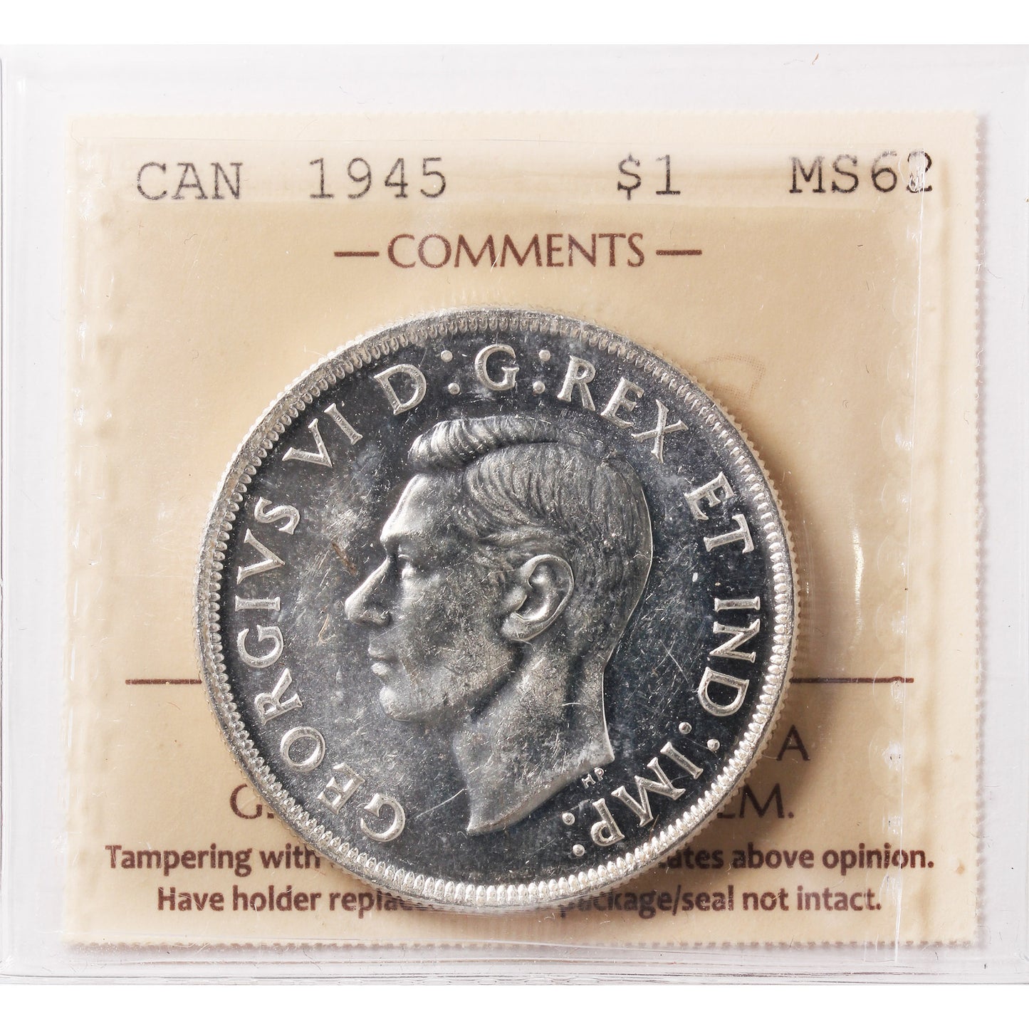 1945 Canada Dollar ICCS Certified MS62