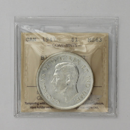 1947 Blunt 7, 7/7 Canada Dollar ICCS Certified MS63 (XCZ 656)