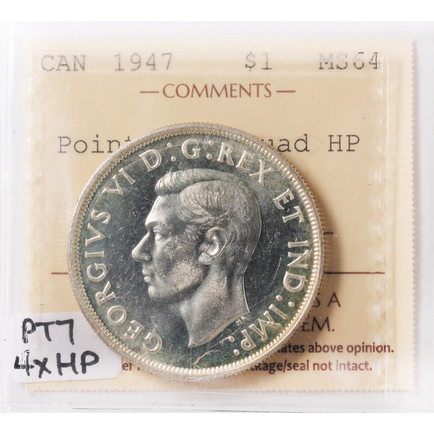 1947 Pointed 7, Quadruple HP Canada Dollar ICCS Certified MS64 (XXR 495)