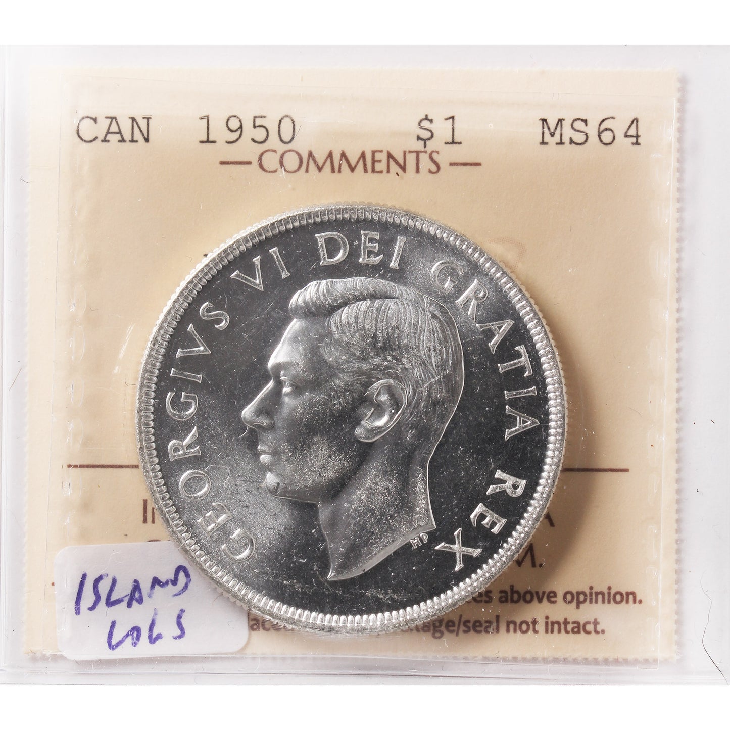 1950 Island Logs Canada Dollar ICCS Certified MS64