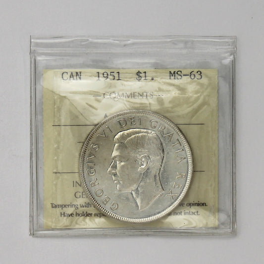 1951 Arnprior Canada Dollar ICCS Certified MS63 (XUG 370)
