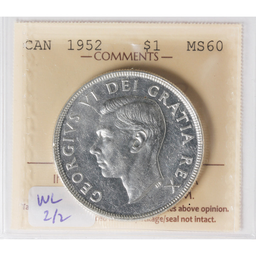 1952 WL, 2/2 Canada Dollar ICCS Certified MS60