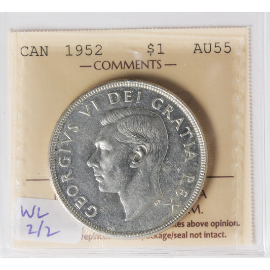 1952 WL, 2/2 Canada Dollar ICCS Certified AU-55