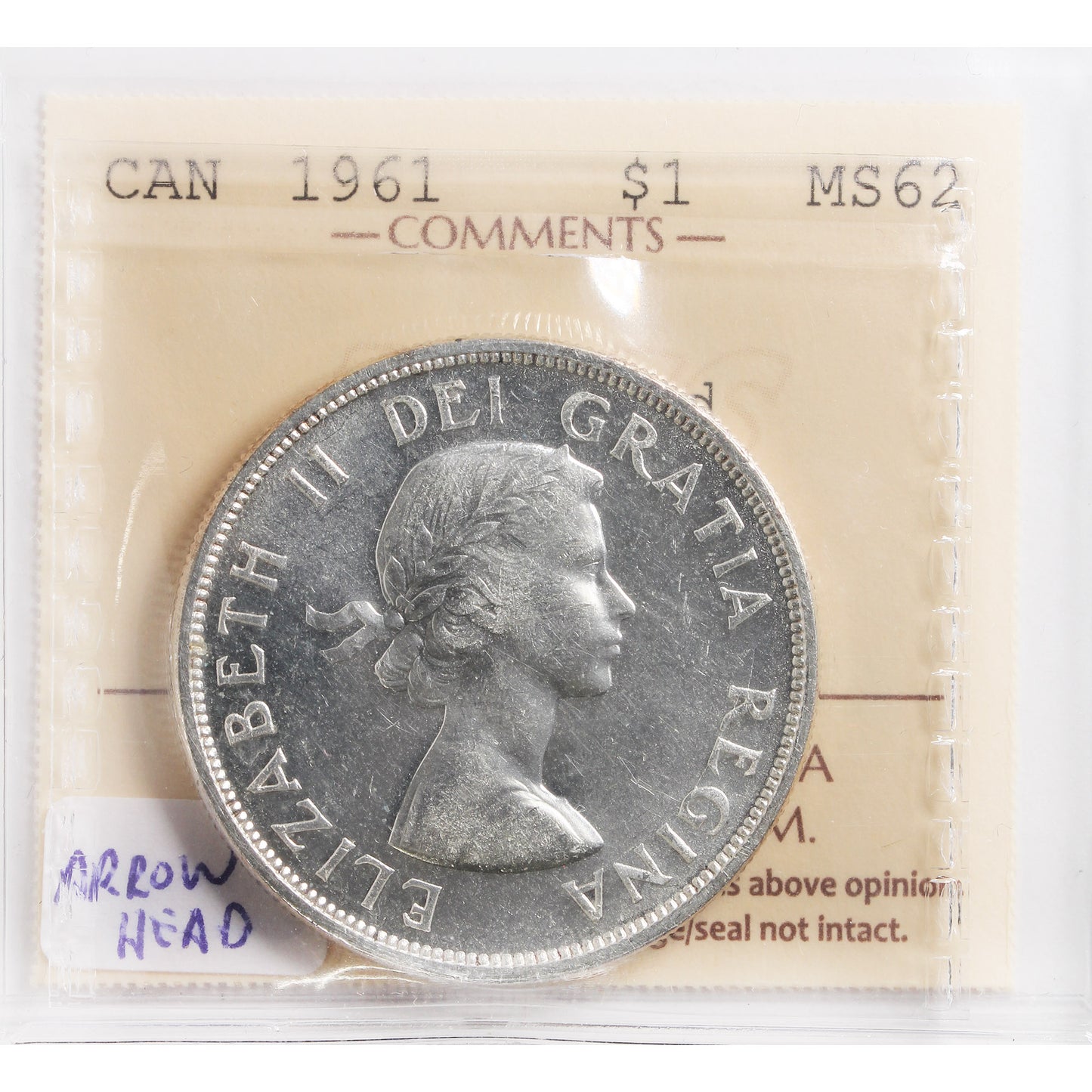 1961 Arrowhead Canada Dollar ICCS Certified MS-62