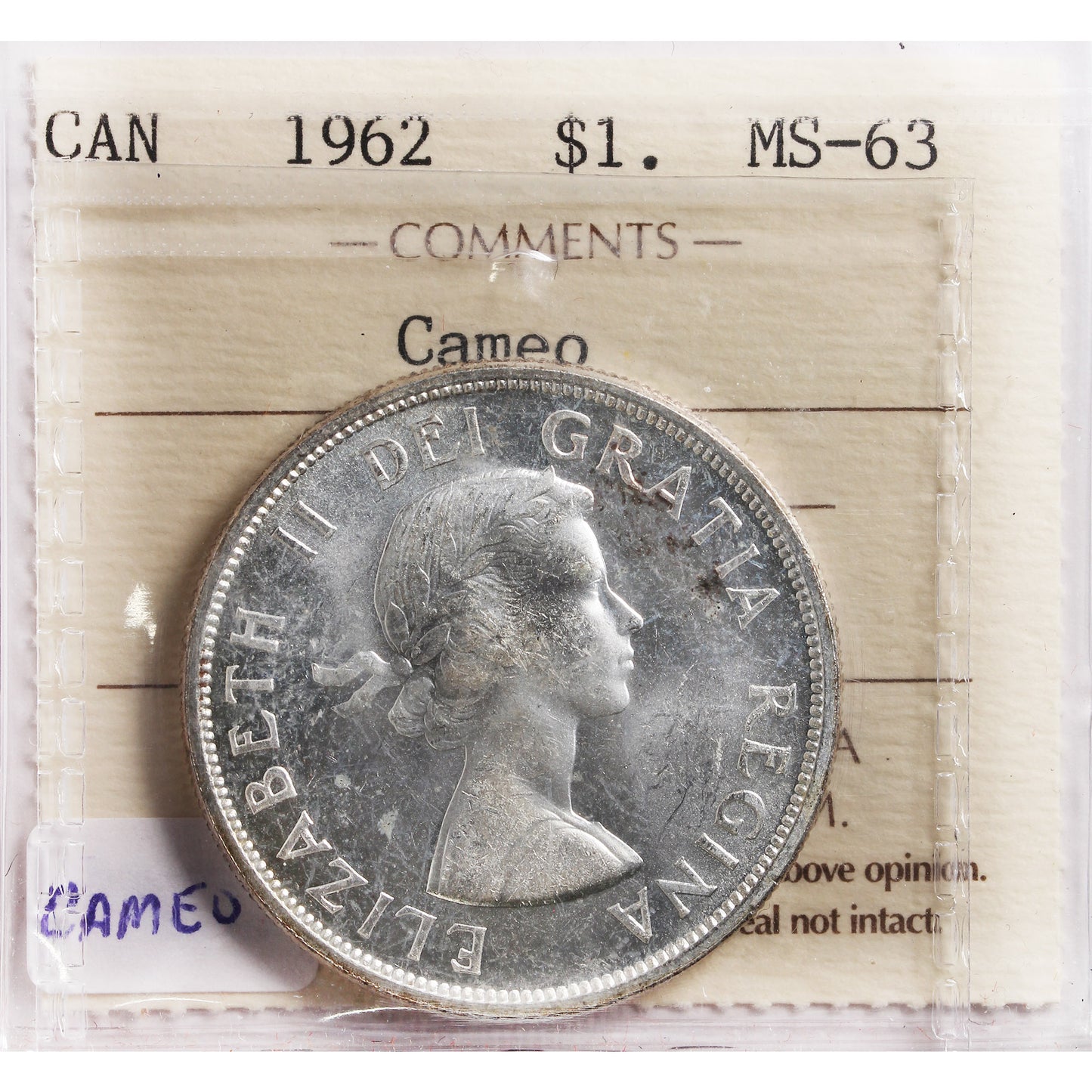 1962 Canada Dollar ICCS Certified MS63 Cameo