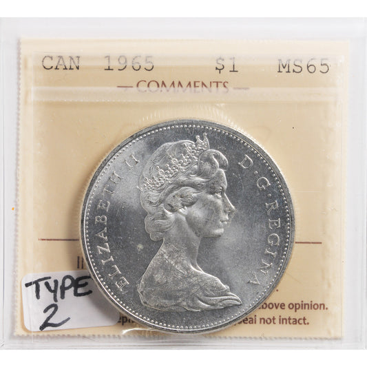 1965 Small Beads Blunt 5 (Type 2) Canada Dollar ICCS Certified MS-65 (XVR 536)