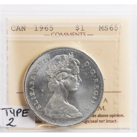 1965 Small Beads Blunt 5 (Type 2) Canada Dollar ICCS Certified MS-65 (XVR 516)