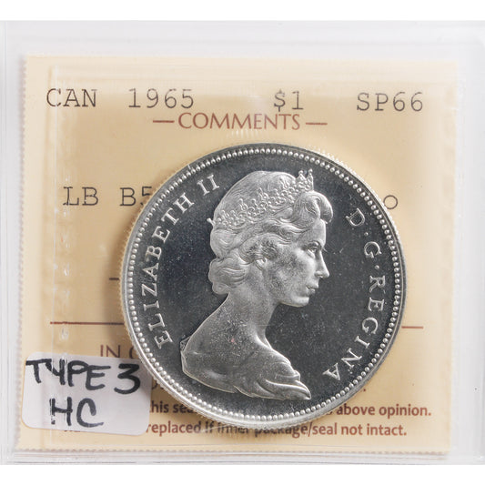 1965 Lrg Beads Blt 5 (Type 3) Canada Dollar ICCS Certified SP-66 Heavy Cameo (XVR 089)