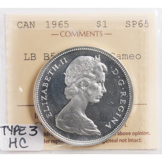 1965 Lrg Beads Blt 5 (Type 3) Canada Dollar ICCS Certified SP-65 Heavy Cameo
