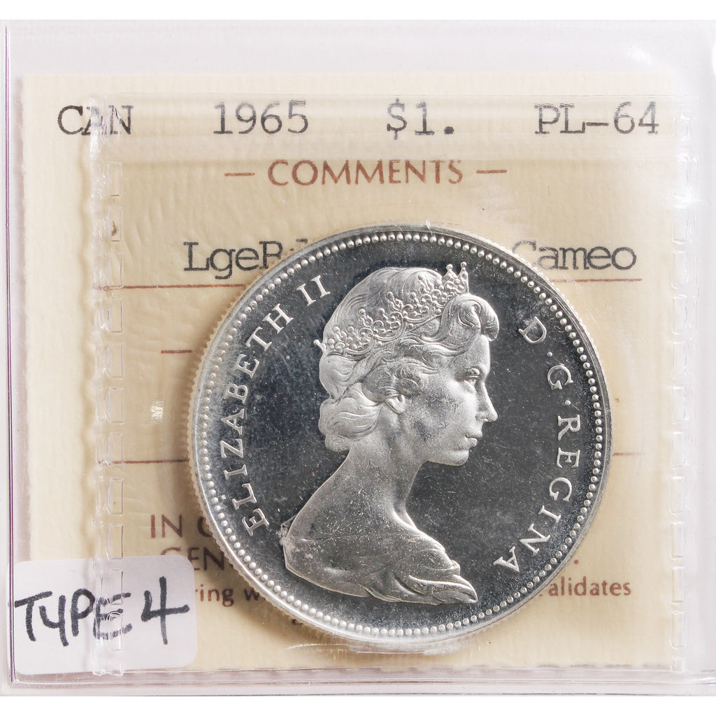 1965 Large Beads Pointed 5 (Type 4) Canada Dollar ICCS Certified PL64 Cameo