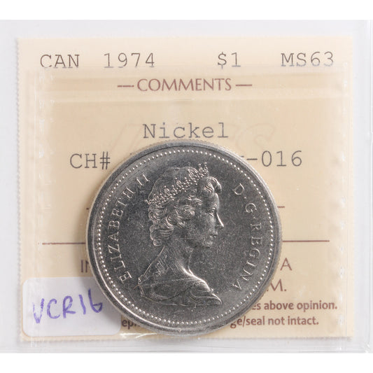 1974 Canada Nickel Dollar ICCS Certified MS63 CH#1974 Rev-016 (VCR #16)