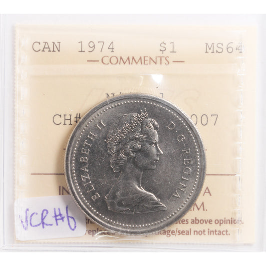 1974 Canada Nickel Dollar ICCS Certified MS64 CH#1974 Rev-007 (VCR #6)