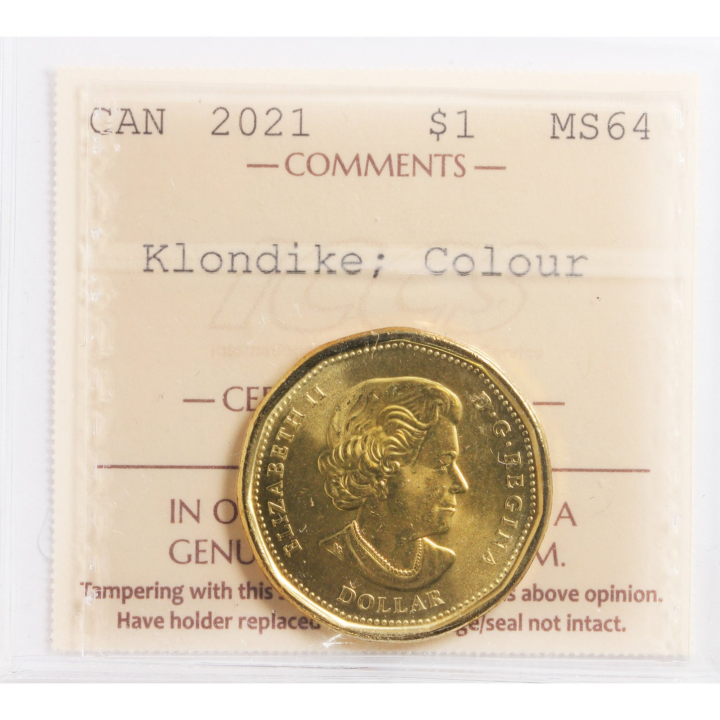 2021 Coloured Klondike Canada Dollar ICCS Certified MS64