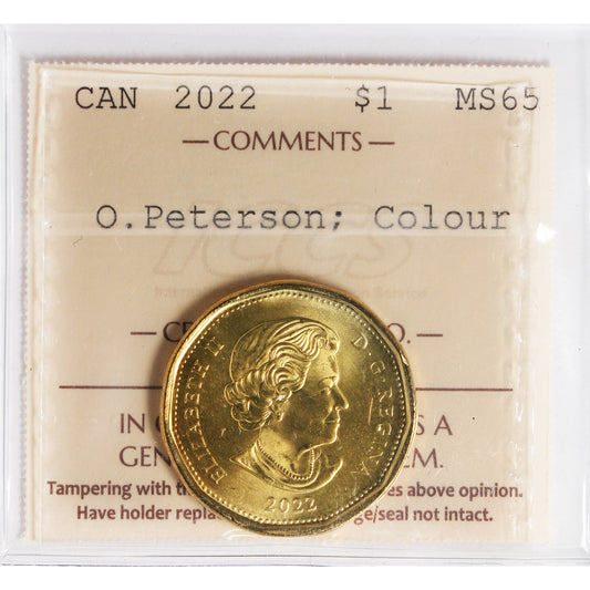 2022 Coloured Oscar Peterson Canada Dollar ICCS Certified MS65