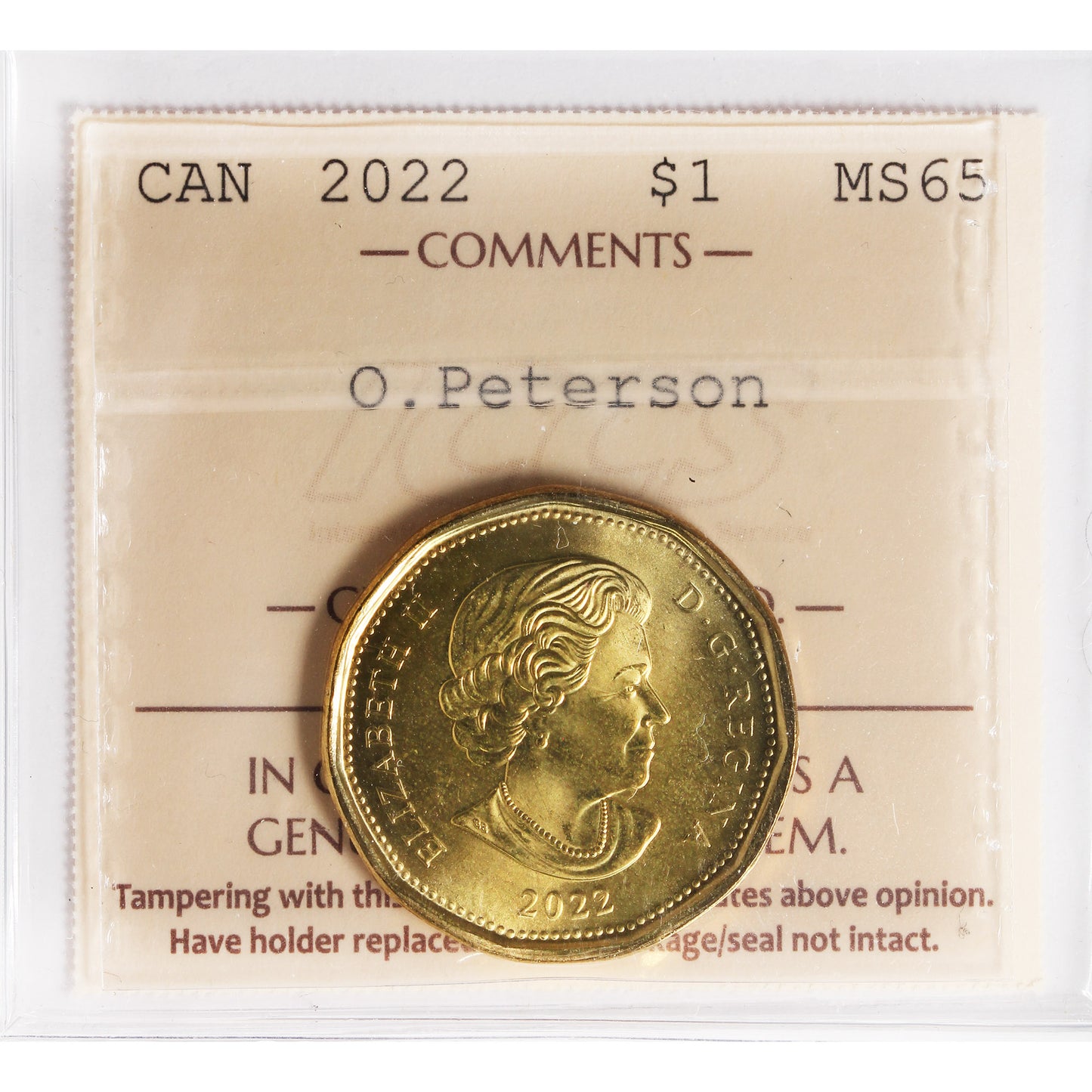 2022 Oscar Peterson Canada Dollar ICCS Certified MS65