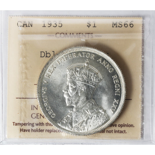 1935 Double Voyageur Canada Dollar ICCS Certified MS66 (XCZ 597)