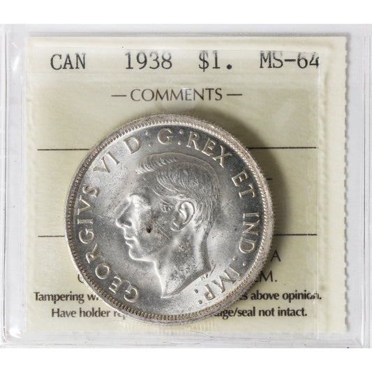 1938 Canada Dollar ICCS Certified MS-64 (XNE 028)