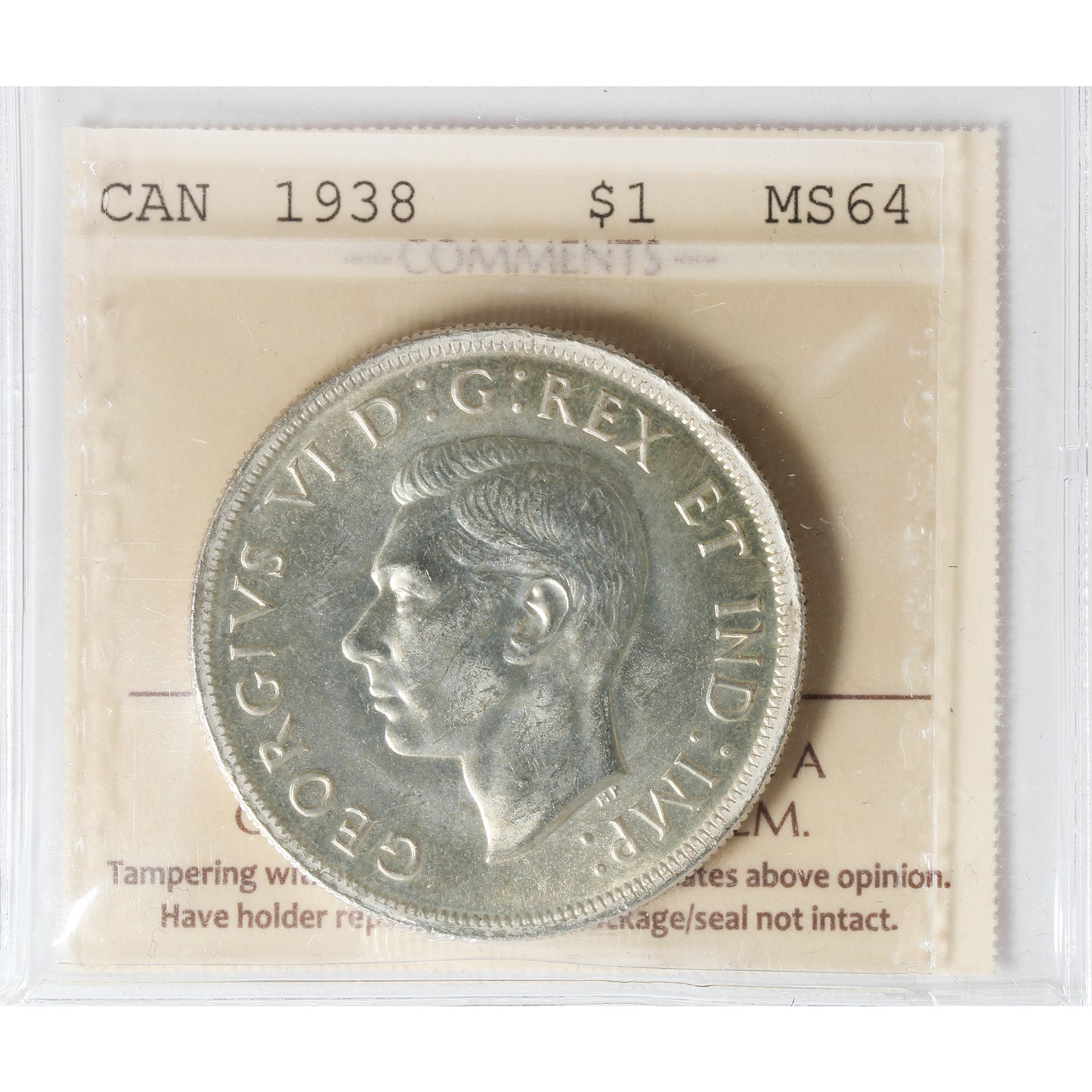 1938 Canada Dollar ICCS Certified MS64 (XHI 019)