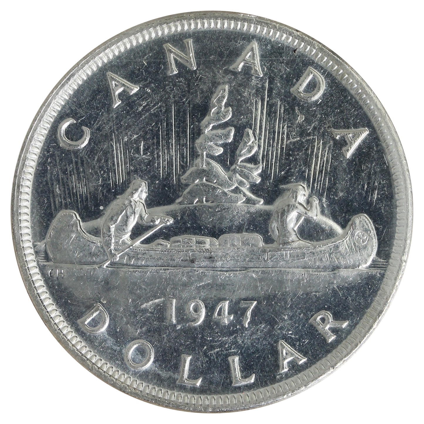1947 Pointed 7, Dot Canada Dollar ICCS Certified MS62 (XJZ 409)