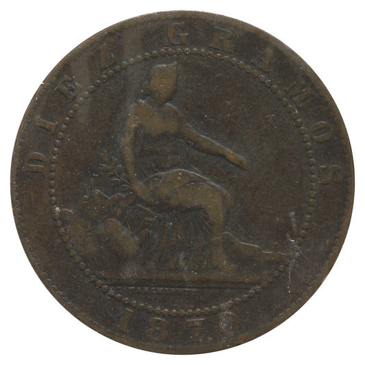Spain 1870OM 10 Centimos VF-EF (VF-30)