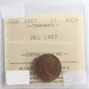 1967 Double 1967 Canada 1-cent ICCS Certified AU55