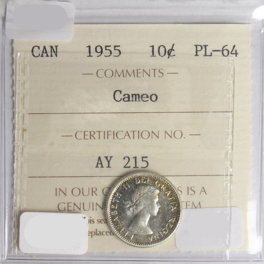1955 Canada 10-cents ICCS Certified PL64 Cameo