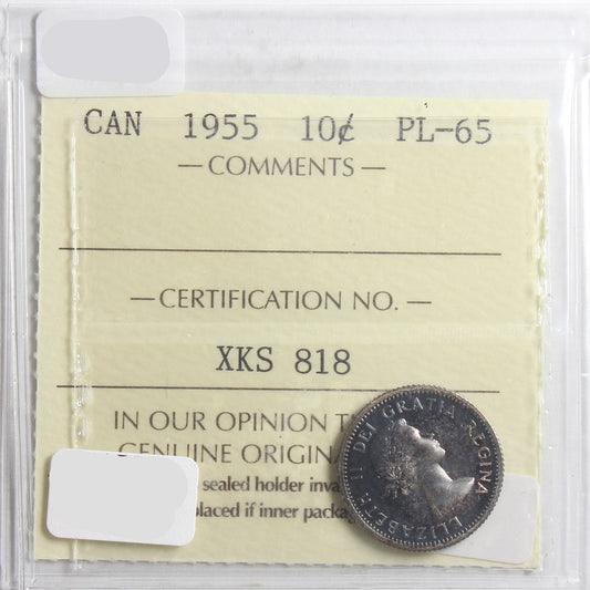 1955 Canada 10-cents ICCS Certified PL65