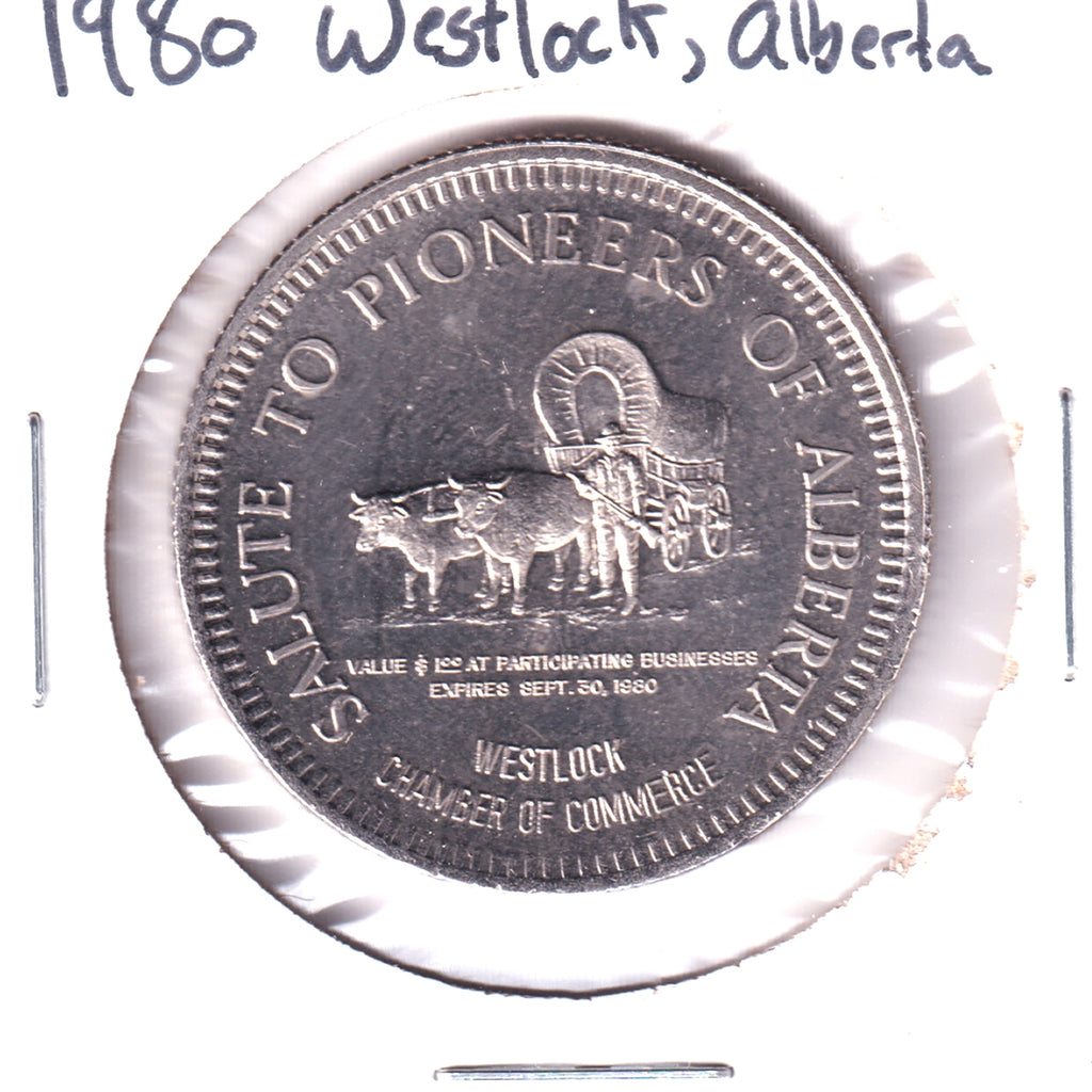 1980 Westlock, AB, Trade Dollar Token: Salute to Pioneers / Alberta's 75th Anniversary