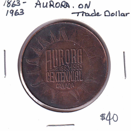 1963 Aurora, ON, Centennial Trade Dollar Token: First Steam Train Run, 1853 (Issues)