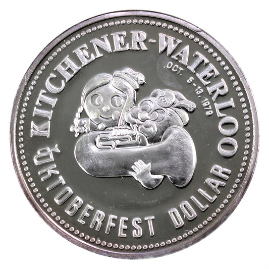1979 K-W Oktoberfest Dollar Fine Silver: City's 125th Ann. in Folder (No Tax) Impaired