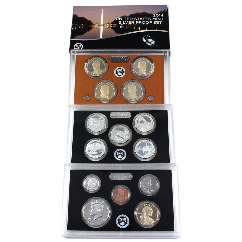 2014 S USA Silver Proof Set (Lightly toned, cases scuffed, light damage to sleeve)